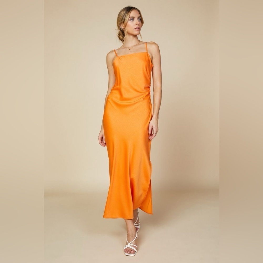 Skies Are Blue Curvy Orange Cami Split Satin Midi Dress 90’s Wedding Formal 3X - Picture 3 of 11